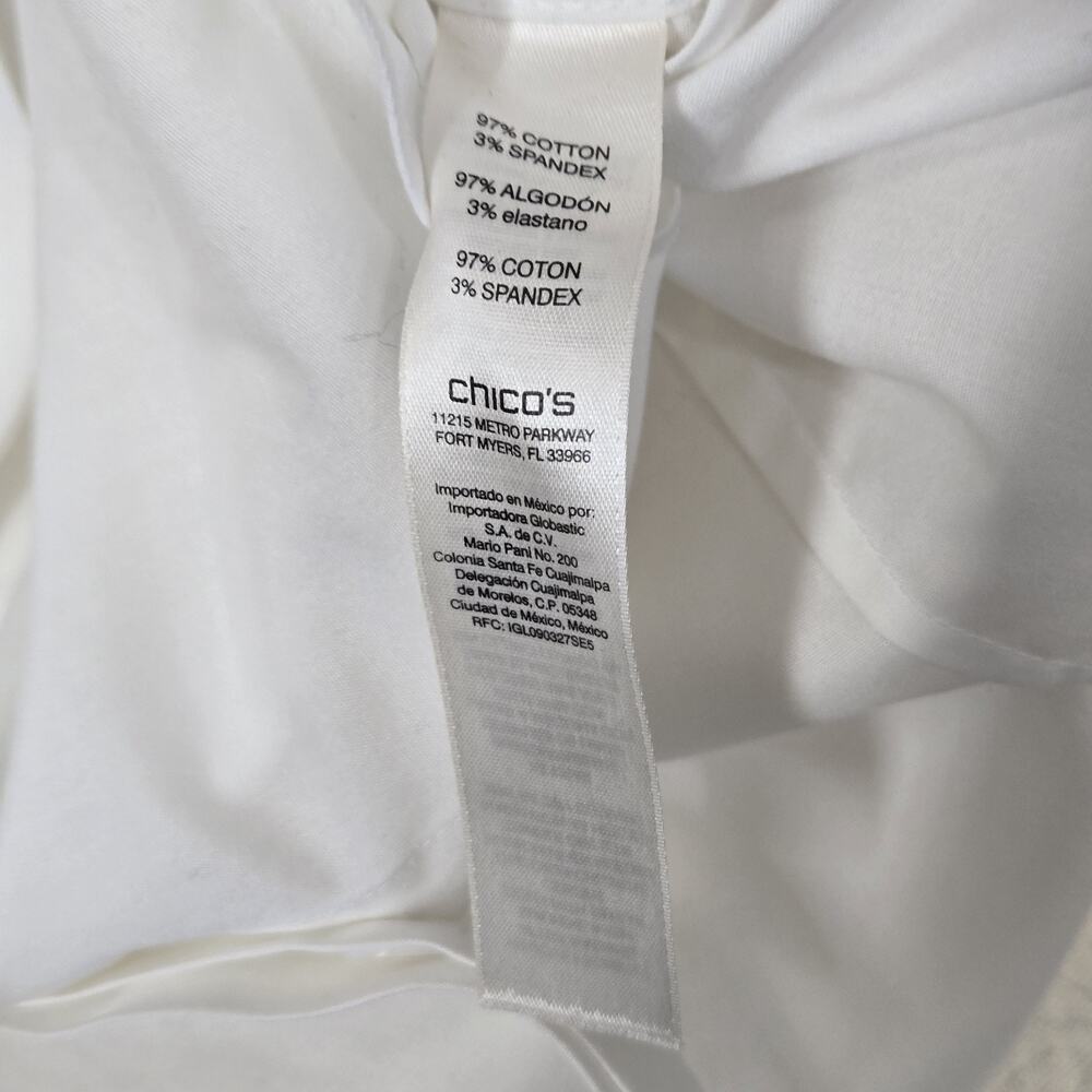 Chico’s No Iron Top Sz 2-L White Button Front Ruffle Sleeve Stretch Office Chic - Picture 8 of 12